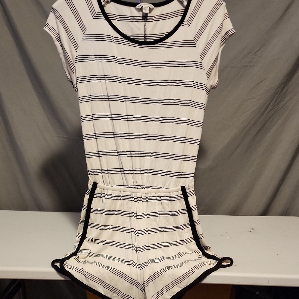 American Eagle Outfitters Monochrome Striped Shorts Jumpsuit